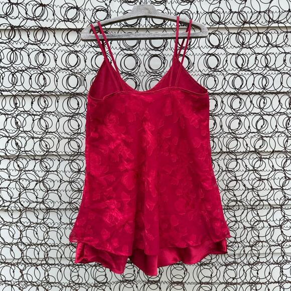 Vintage 90s Inner Most Red Satin Floral Double Layer Slinky Slip Dress MEDIUM - Picture 2 of 7